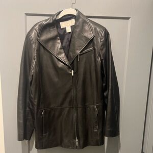 Doncaster leather black zipper jacket size 12. See pics for marks.